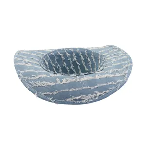 Blue denim cowboy hat with distressed frayed stripe design for summer outdoor travel fashion.