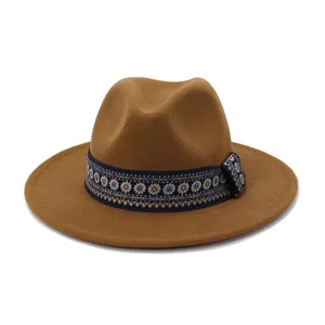 Herfst winter wollen jazz fedora hoed brede rand vintage mode hoed voor mannen en vrouwen
