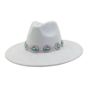 Classic grey suede fedora hat with silver concho and turquoise stone band, chic western style.