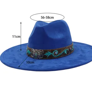 Sombrero fedora western azul para hombre mujer, sombrero jazz ante suave ala ancha.
