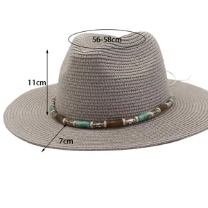Chapeau de paille d'été pour homme et femme avec bord de 7cm, chapeau de plage avec perles.