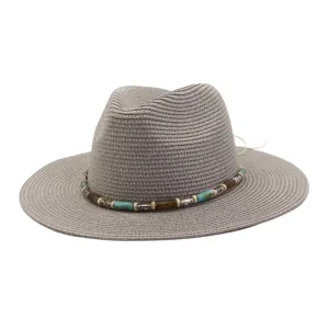 Chapeau de paille d'ete pour hommes et femmes avec bande de perles, chapeau de plage outdoor.