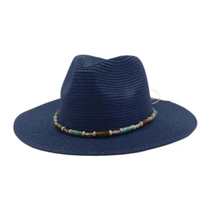 Chapeau de Paille Unisexe Large Bord Chapeau de Soleil Été Plage Casquette Avec Bande de Perles Chapeau de Vacances