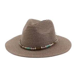 Chapeau de paille d'ete avec bande de perles bord de 7cm chapeau de plage anti-soleil
