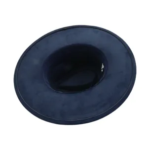 Sombrero fedora azul marino de ala ancha fabricado en suave ante para otoño e invierno.