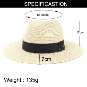 Détail de taille de chapeau de paille, tour de tête 56 58cm, spécification de chapeau de soleil.