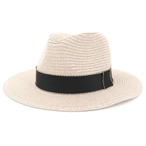 Chapeau de paille Fedora femme été plage protection solaire ruban noir élégant soleil