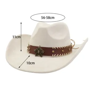 Sombrero de vaquero occidental vintage de fieltro para adultos con detalles de tamaño.
