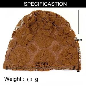 Women brown lace slouchy beanie hat casual pullover cap lightweight breathable daily wear.