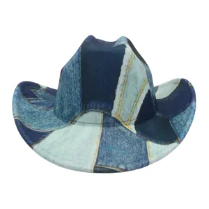 Denim patchwork western cowboy hat wide brim jazz sun hat stylish women outdoor fashion headwear