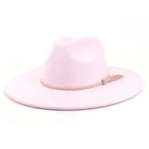 Pink suede fedora hat for women and men, wide brim fashion stylish cap for couple daily wear.