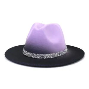 Chapeau fedora en feutre dégradé pour automne hiver avec bande de strass scintillante.