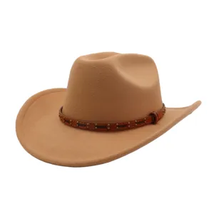 Vintage wool felt cowboy hat with studded leather band for women men winter fashion