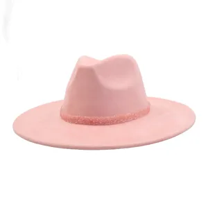 Pink suede fedora hat detail, wide brim elegant gentleman hat, stylish couple fashion accessory.
