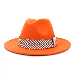Wolvilt fedora hoed voor heren en dames, brede platte rand jazz pet met stijlvolle band.