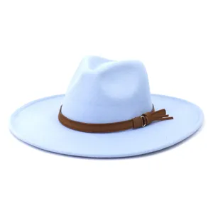 Chapeau Fedora bleu clair à large bord pour femmes hommes, feutre de laine automne hiver.