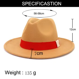 Chapeau Fedora en Laine Unisexe Classique Large Bords Chapeau de Jazz Camel Hiver Chaud