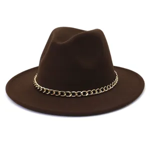 Chapeau de jazz en laine style britannique automne hiver pour homme femme bord large marron