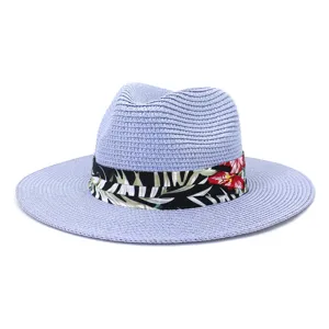 Stilvoller Strohhut Fedora Sommer Sonnenhut mit Blumenband fur Strand Urlaub UV Schutz