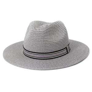 Unisex Grijs Strooien Fedora Hoed Zomer Strand Zonbescherming Britse Stijl Jazz Hoed