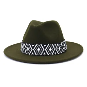 Sombrero Fedora Ala Ancha Hombre Mujer Otoño Invierno Estilo Británico Fieltro Lana Verde