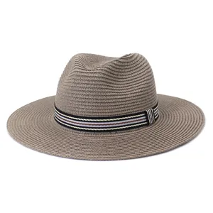 Klassieke strooien fedora hoed voor heren en dames, stijlvolle zonbescherming strandhoed zomer.