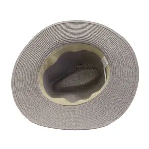 Summer straw hat interior detail, breathable braided beach sun hat for men and women.