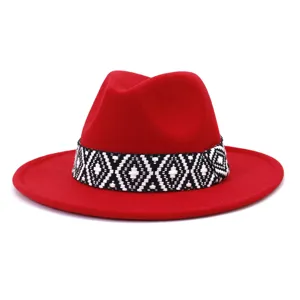 Sombrero fedora de fieltro rojo para hombre mujer ala ancha jazz gorra invierno otoño moda