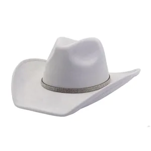 Stylish grey suede cowboy hat with sparkling rhinestone band for women fashion accessories.