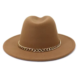 Chapeau fedora en laine marron classique pour femme homme automne hiver mode chaine