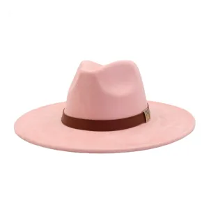 Pink Suede Fedora Hat Wide Brim Flat Brim Gentleman Hat Stylish Accessory For Women And Men