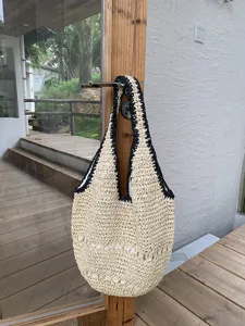 Sac porté épaule en paille tressée pour femme, cabas de plage d'été, grand sac fourre-tout.