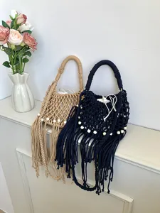 Borsa a tracolla con frange cave tessuta a mano elegante borsa da spiaggia casual donna