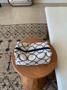 Embroidered Fabric Cosmetic Bag Retro Geometric Pattern Storage Pouch Zipper Makeup Organizer