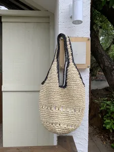 Sac à épaule tissé en paille d'été, sac cabas de plage décontracté pour femme, grand.