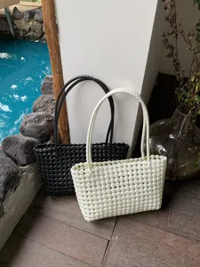 Summer woven beach tote bag hollow market handbag casual daily vacation plastic basket bag