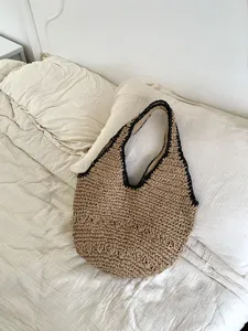 Sac à épaule tissé en paille pour femme, grand cabas de plage hobo, sac d'été décontracté.