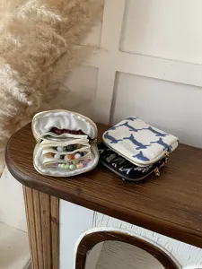 Linnen sieraden opbergtas multi-layer rits etui draagbare ketting ring organisator