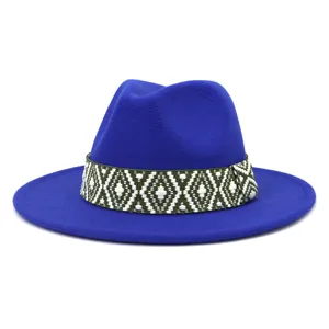 Sombrero Fedora de Tejido de Lana Estilo Británico Unisex con Cinta Geométrica Otoño Invierno Moda