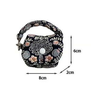 Mini embroidered bluetooth earphone pouch, ethnic style portable small coin purse bag.