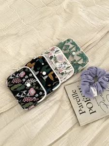 Porte-monnaie brodé en lin et coton étui à cartes mini pochette de rangement organisateur.