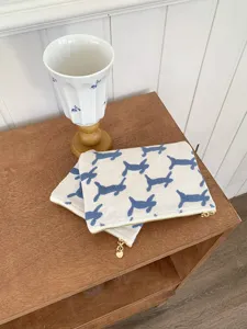 Canvas Kosmetiktasche kleine Reißverschlusstasche tragbarer Make-up Organizer Stickerei Tasche
