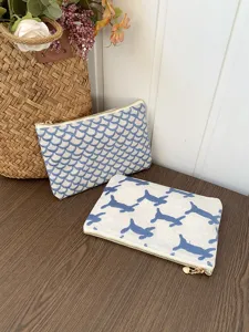 Leinwand besticktes kleines Reißverschluss-Taschen-Set, süßes Fischschuppen-Design.