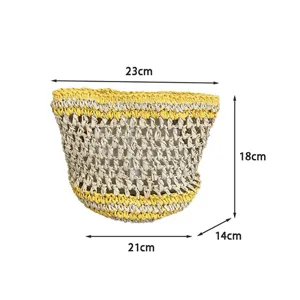 Bolso cosmético de almacenamiento tejido a mano hueco bolsa de paja portátil 23x18cm
