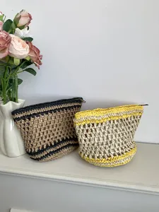 Bolsa de almacenamiento tejida a mano neceser calado organizador de maquillaje portátil