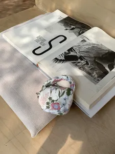 Mini embroidered floral earphone pouch portable storage bag with snap button and cute handle.