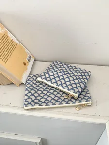 Leinwand Kosmetiktasche Set Stickerei Fischschuppen Muster tragbare Reißverschluss Aufbewahrung