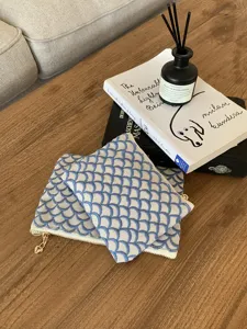 Blau weiße bestickte Leinwand Kosmetiktasche Reißverschluss Make-up Tasche Reise Organizer.