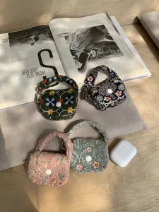 Mini embroidered bluetooth earphone pouch portable coin purse cute mini hanging storage bag