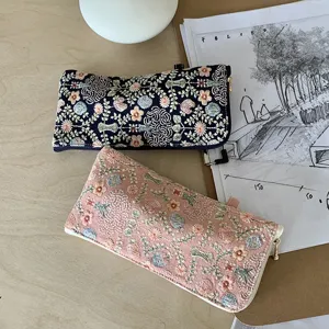 Japanese Minimalist Cotton Linen Embroidered Glasses Case Portable Sunglasses Protection Pouch Bag Cosmetic Storage Bag For Travel Everyday